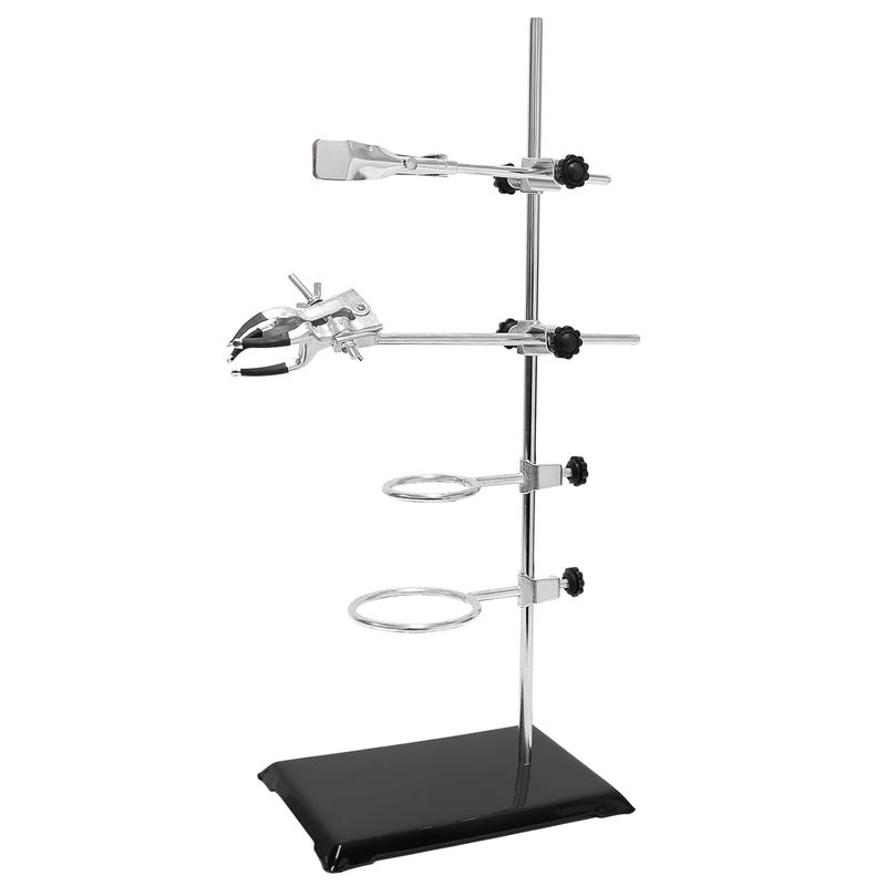 Wisamic Chemistry Laboratory Stand Set with 2 Retort Rings (Dia. 2.2/2.6 inch), Flask Clamp (Dia 1.77 inch), Lab Clamp Retort (Dia 3.15 inch), 2 Boss Head, Support Stand and Rod - Image 1